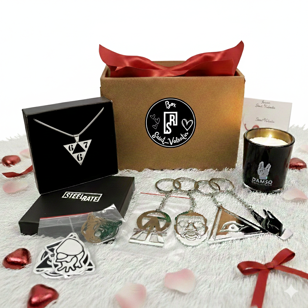 Box Saint Valentin - Collier, porte clé, bougie & pack de stickers - SteelRate